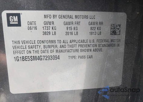 2016 Chevrolet Cruze Lt Auto z USA, uszkodzony, nr VIN 1G1BE5SM4G7293094